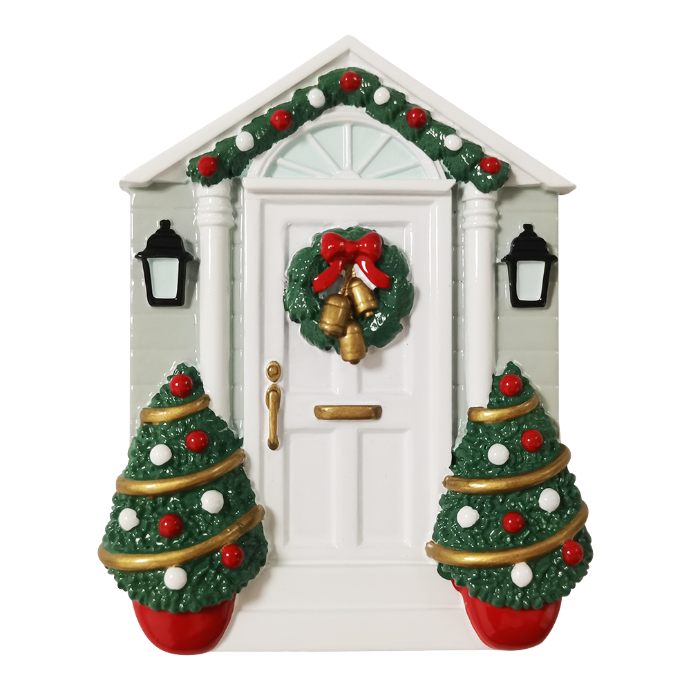 OR2298 - White Door W/Wreath Personalised Christmas Decoration
