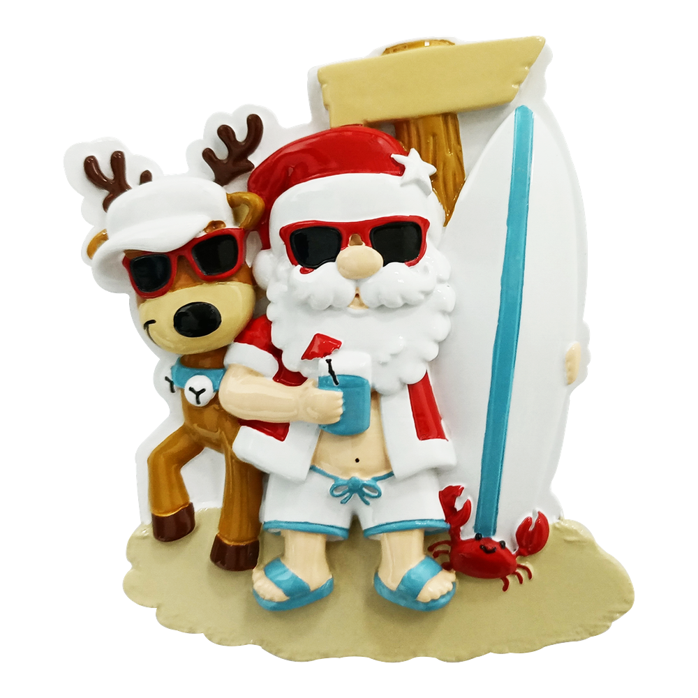 OR2378-2 - Santa Beach Hangout Family of 2 Personalised Christmas Decoration