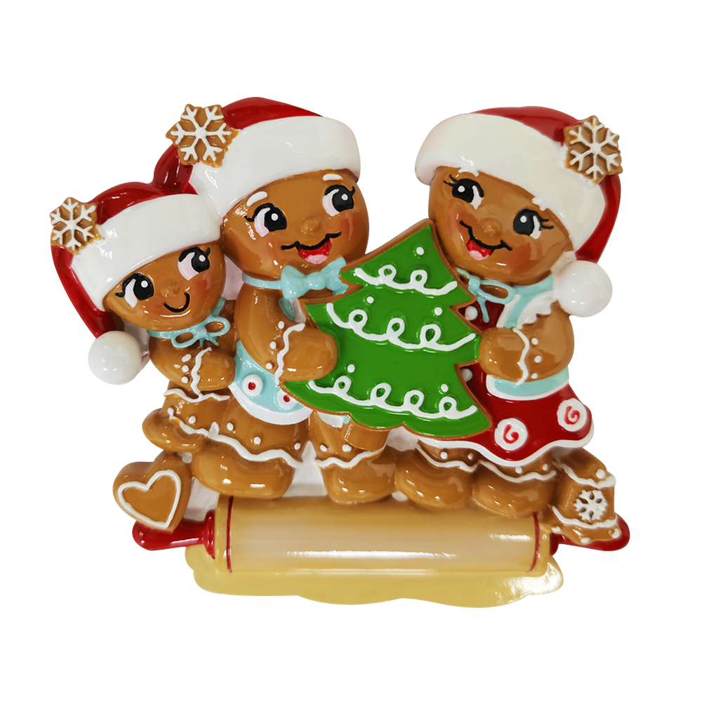 OR2380-3 - Nostalgic Gingerbread Family of 3 Personalised Christmas Decoration