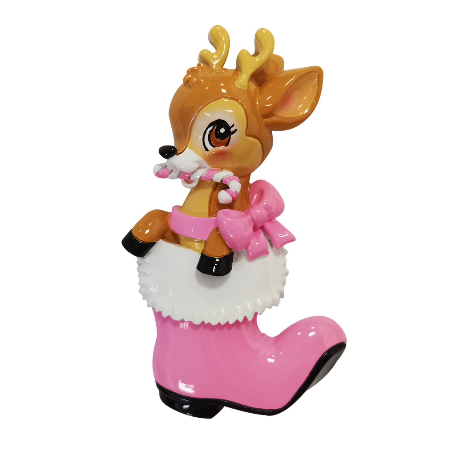 OR2393-P - Nostalgic Baby Deer in Boot (Pink) Personalised Christmas Decoration