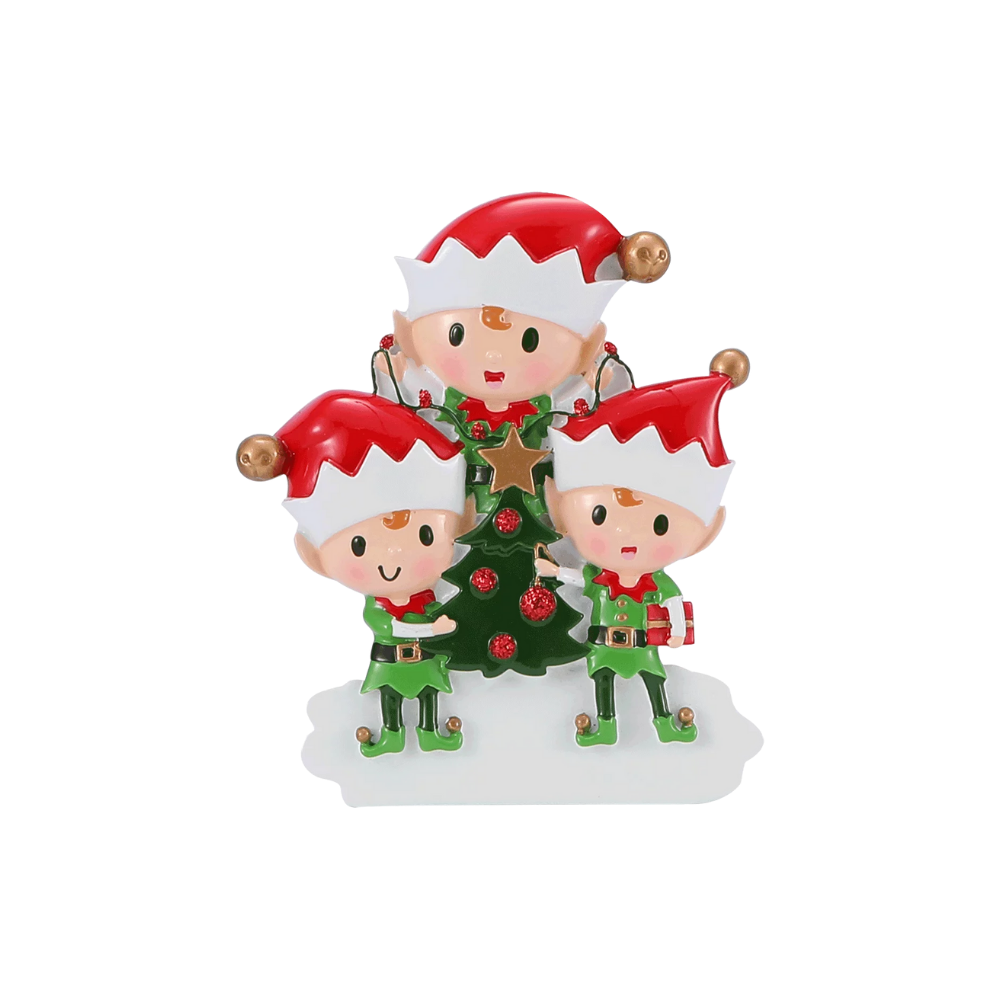 OR2464-3 - Elves Doing Things (Family of 3) Personalised Christmas Decoration