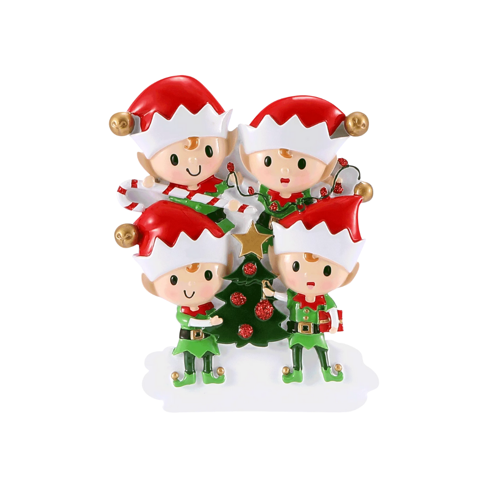 OR2464-4 - Elves Doing Things (Family of 4) Personalised Christmas Decoration