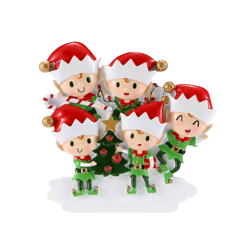 OR2464-5 - Elves Doing Things (Family of 5) Personalised Christmas Decoration