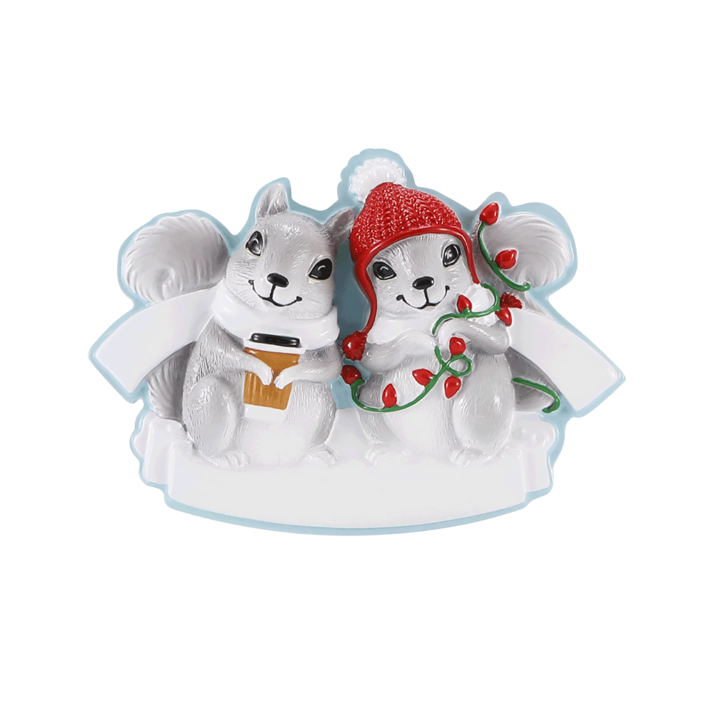 OR2466-2 - Grey Squirrel (Family of 2) Personalised Christmas Decoration