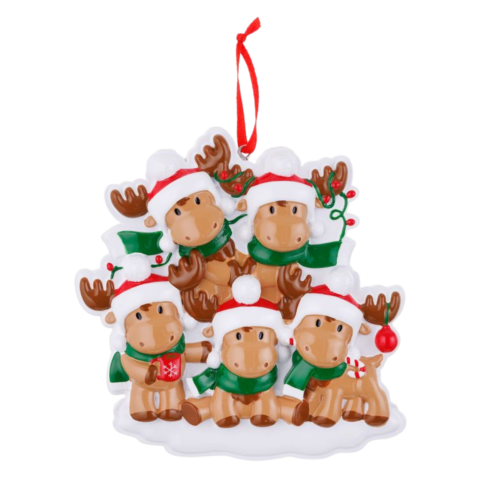 OR2467-5 - Cutesy Moose (Family of 5) Personalised Christmas Decoration