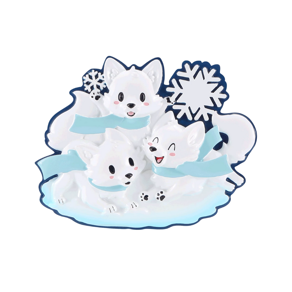 OR2469-3 - Arctic Fox (Family of 3) Personalised Christmas Decoration