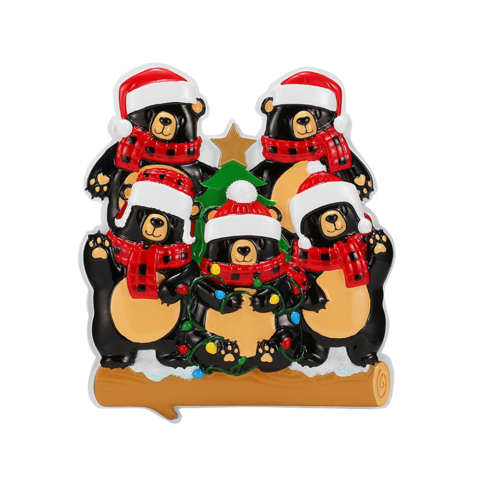 OR2676-5 - Bears With Scarf & Santa Hat Family of 5