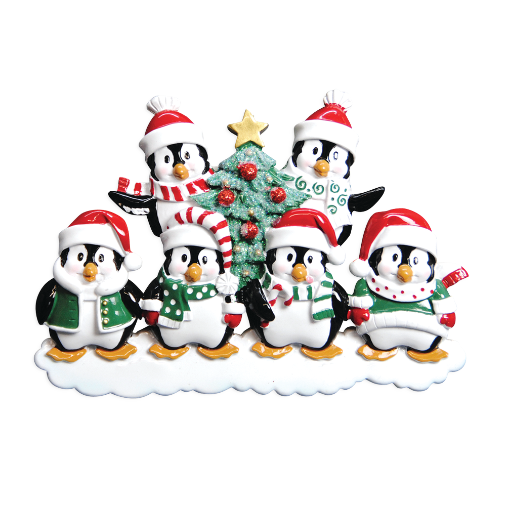 OR629-6 - Winter Penguin Family of 6 Personalised Christmas Decoration