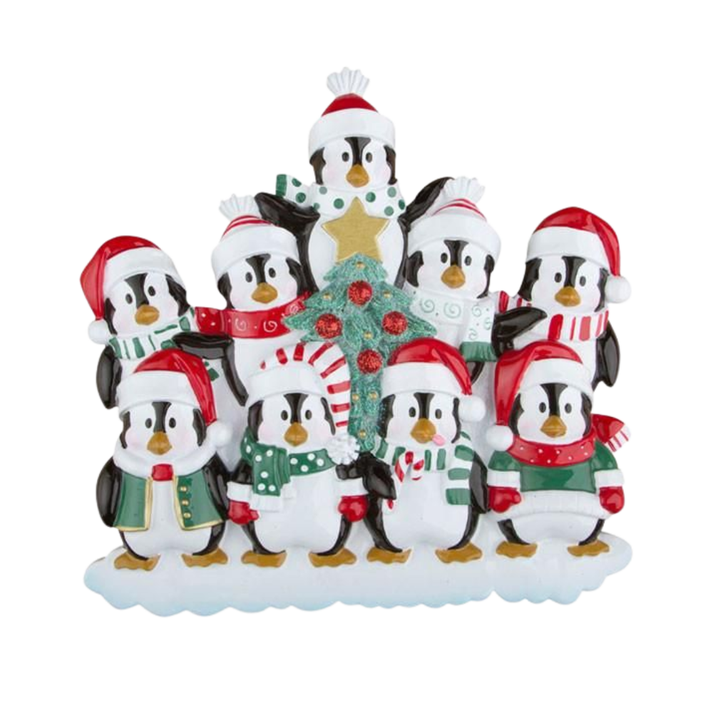 OR629-9 - Winter Penguins Family 9 Personalised Christmas Decoration