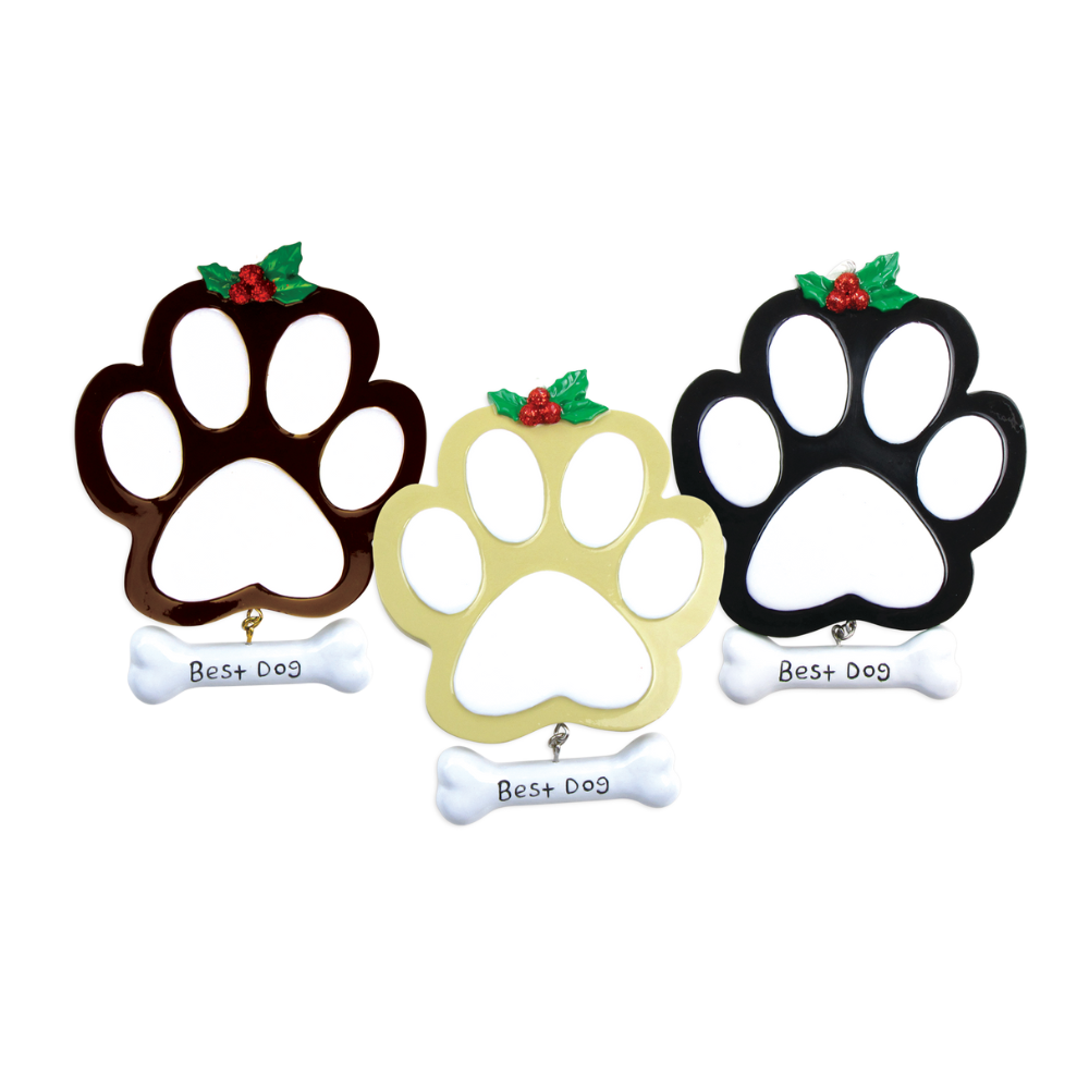 OR712-A - Dog Paw (4 Black, 4 Tan, 4 Brown) Personalised Christmas Decoration