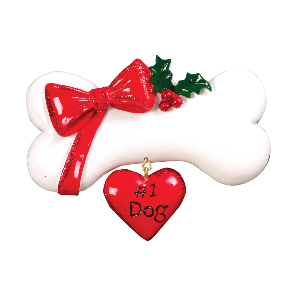 OR788 - Dog Bone With Bow Personalised Christmas Decoration