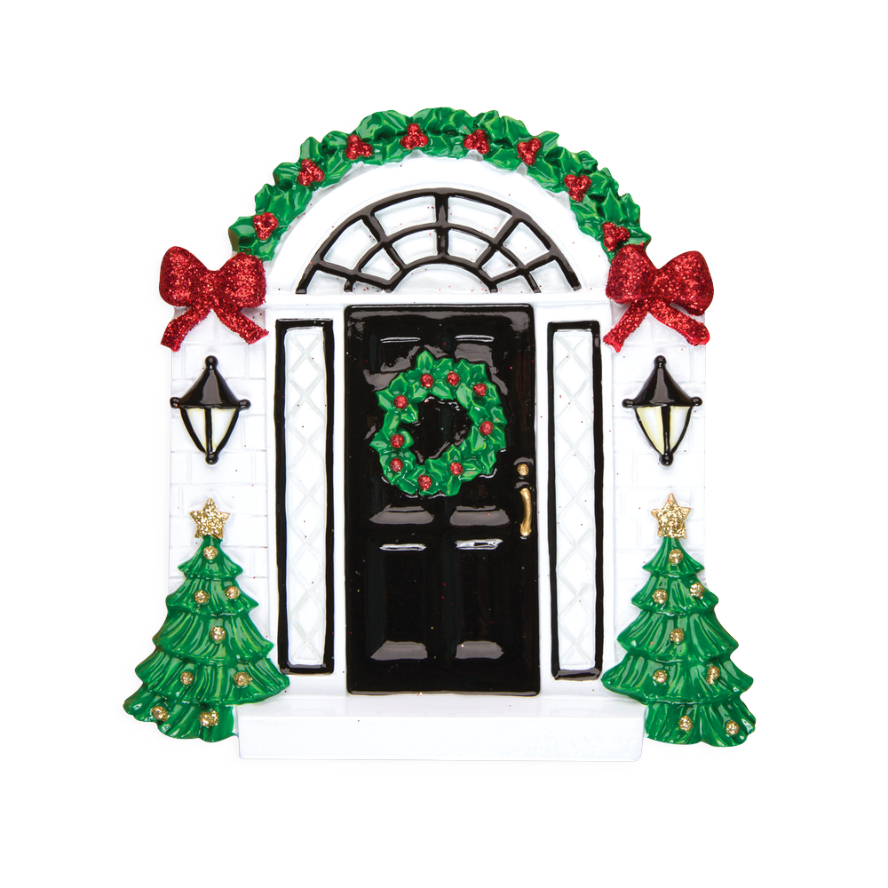 OR836 - Elegant Black Door Personalised Christmas Decoration