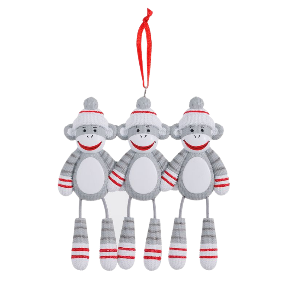OR928-3 - Sock Monkey (Family of 3) Personalised Christmas Decoration