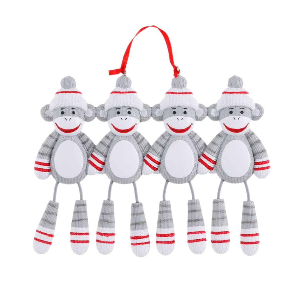 OR928-4 - Sock Monkey (Family of 4) Personalised Christmas Decoration
