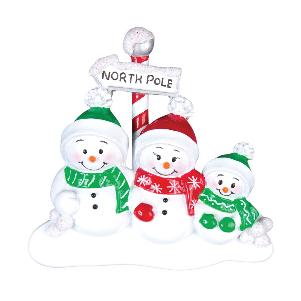 OR967-3 - North Pole Family of 3 Personalised Christmas Decorations