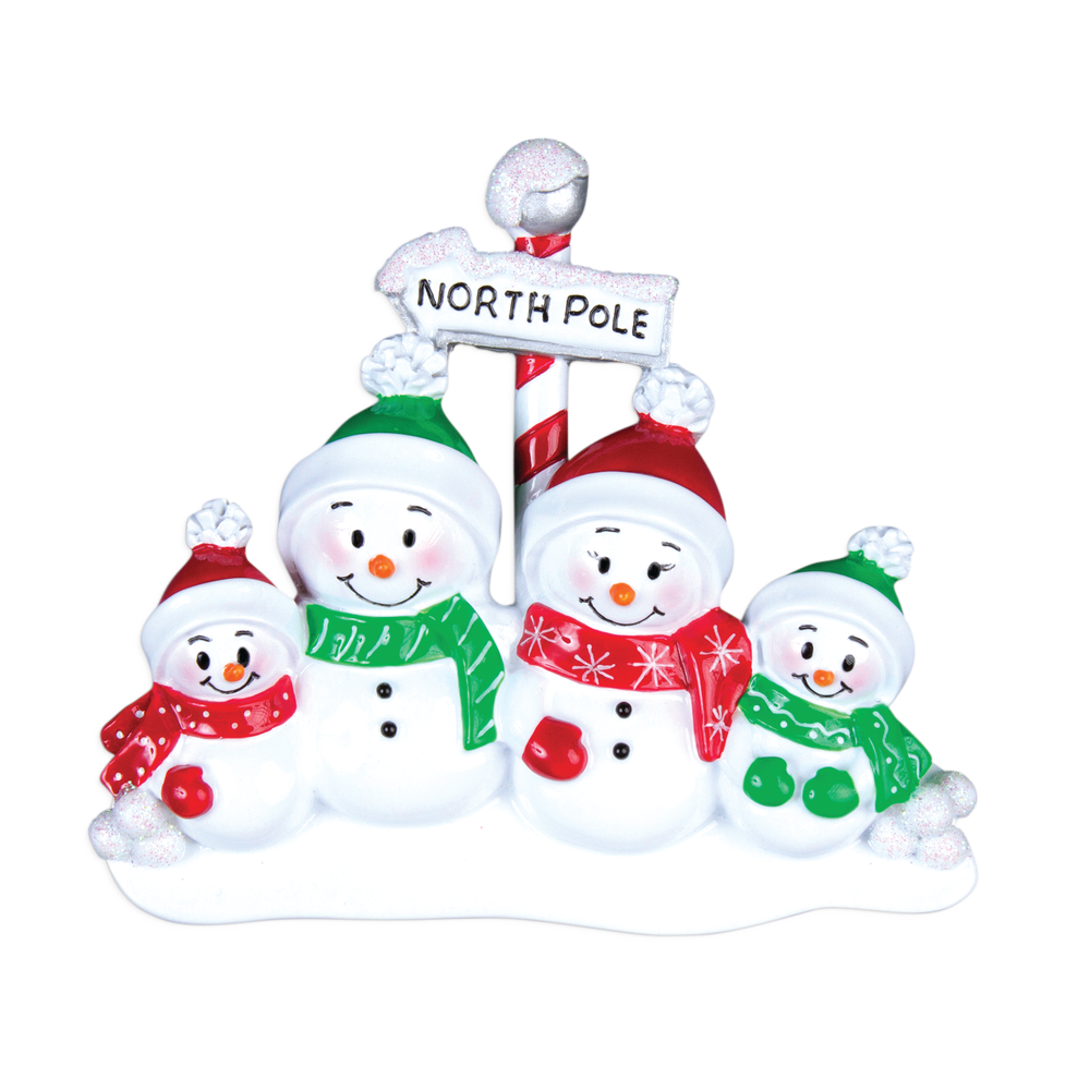 OR967-4 - North Pole Family of 4 Personalised Christmas Decorations