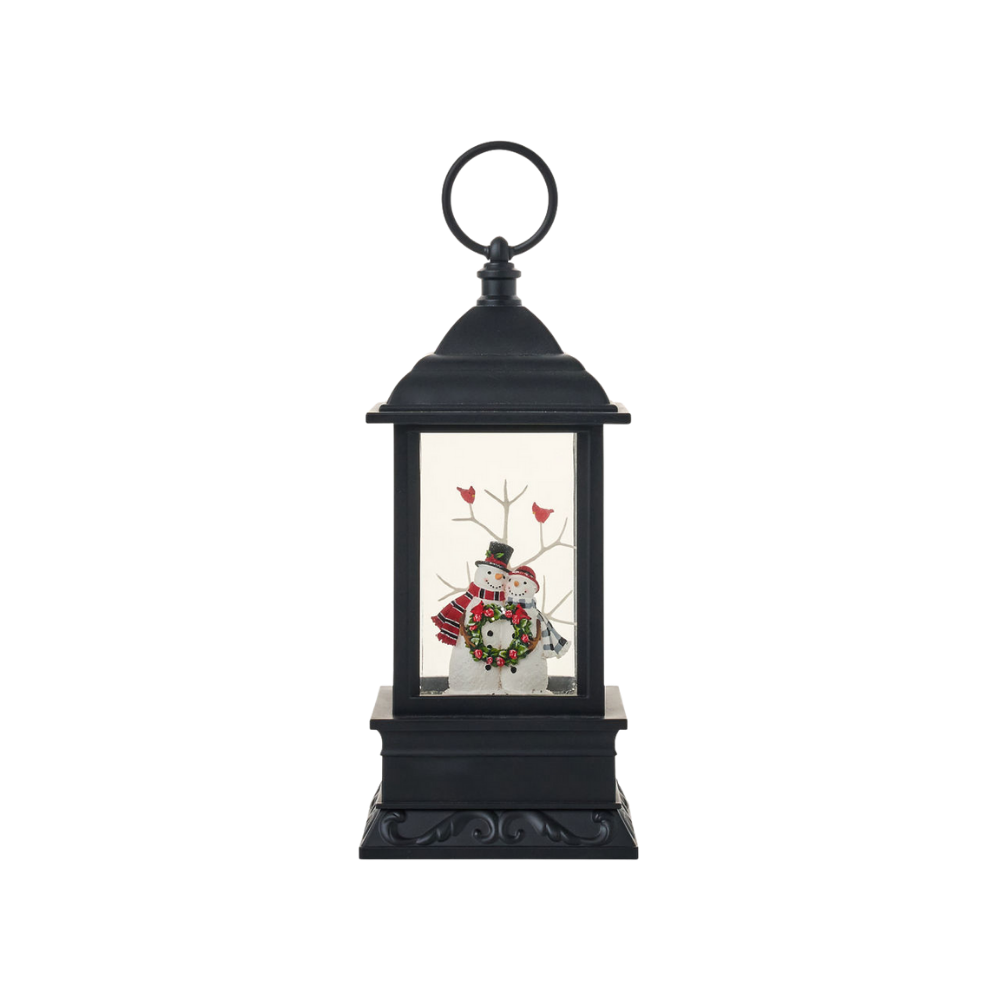SG22007 - 9"H LED Snowman with Wreath Water Globe Lantern Glitter Spinning