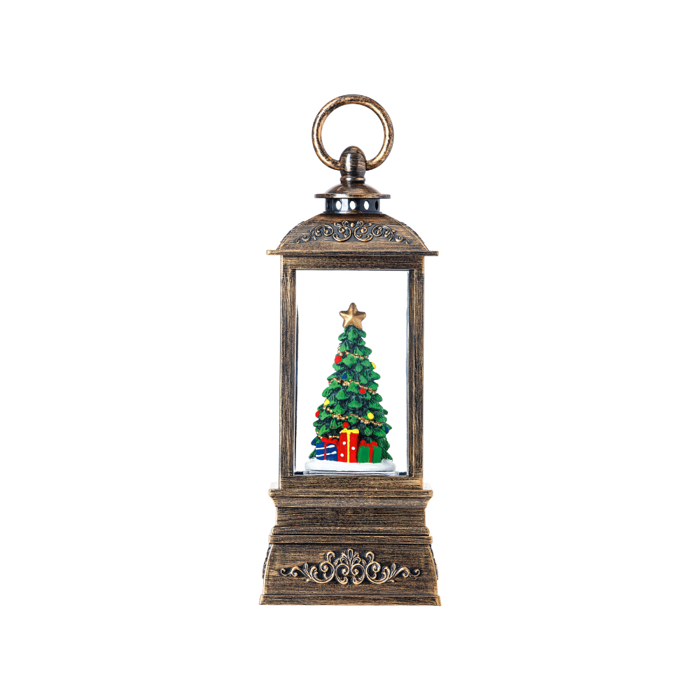 SG23023 - 8"H LED Xmas Tree Plastic Water Globe Lantern Glitter Spinner