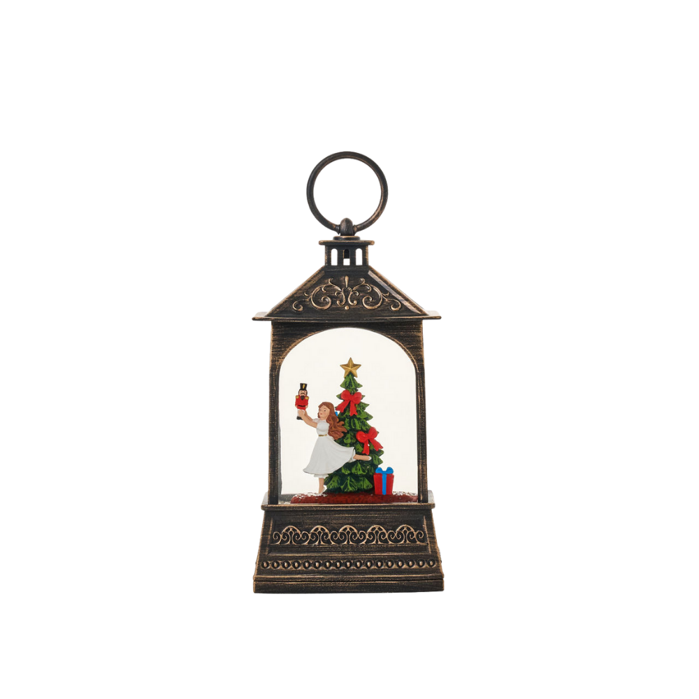 SG23133 - 8.25"H LED Nutcracker with Tree Water Globe Lantern Glitter Spinning