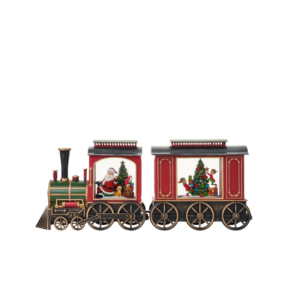 SG23151 - 8"H LED Two Piece Train Water Globe Lantern Glitter Spinning