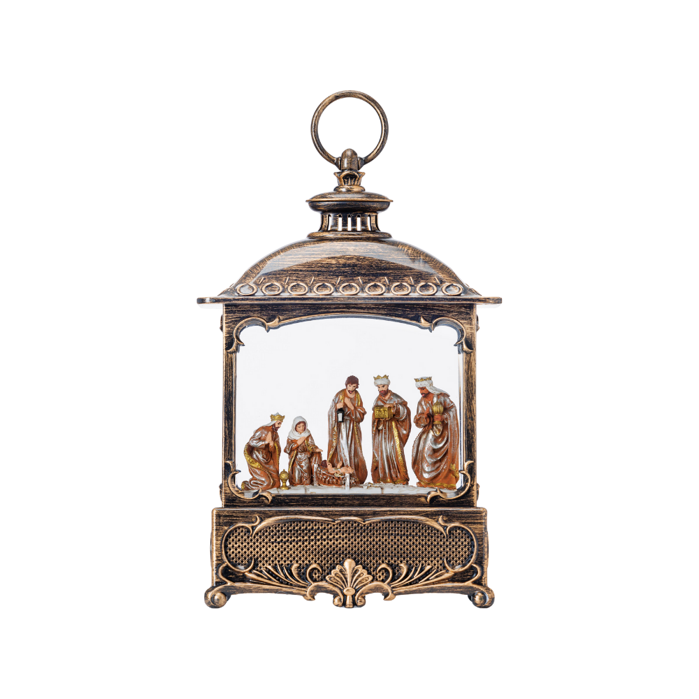 SG24011 - 10"H LED Nativity Flat Plastic Water Lantern Glitter Spinner