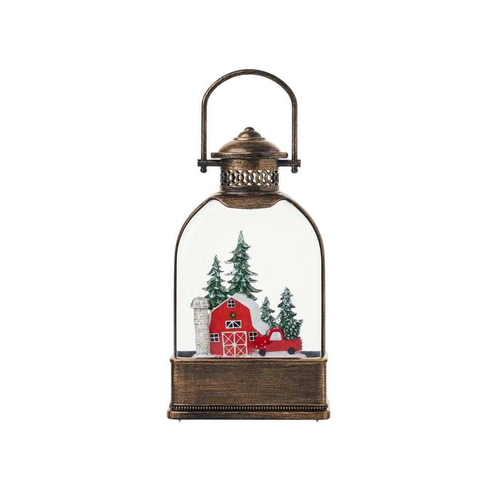 SG24031-1 - 9"H LED Farmhouse Water Globe Lantern Glitter Spinning