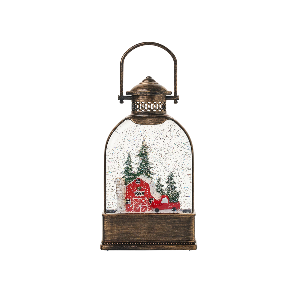 SG24031-1 - 9"H LED Farmhouse Water Globe Lantern Glitter Spinning