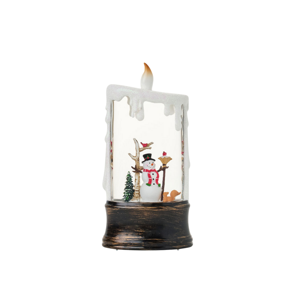 SG24031 - 10"H LED Snowman in Candle Water Globe Lantern Glitter Spinning