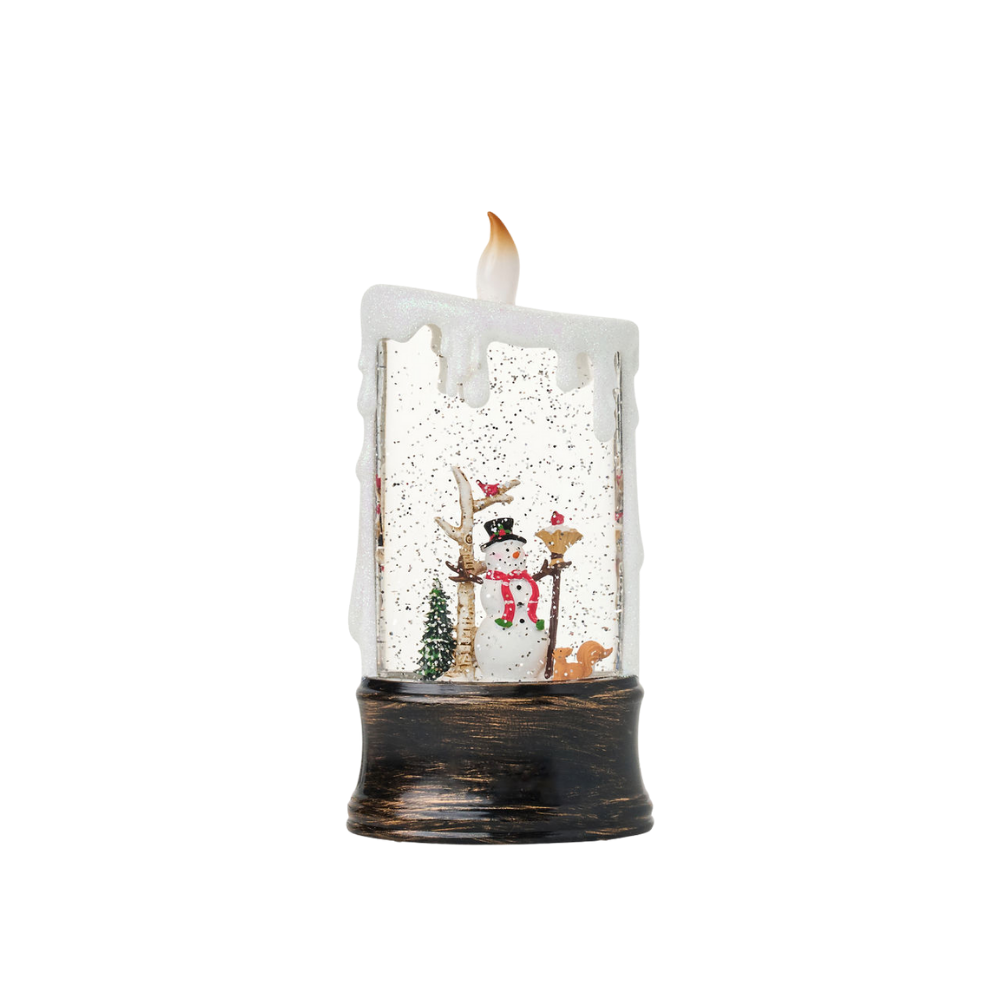 SG24031 - 10"H LED Snowman in Candle Water Globe Lantern Glitter Spinning