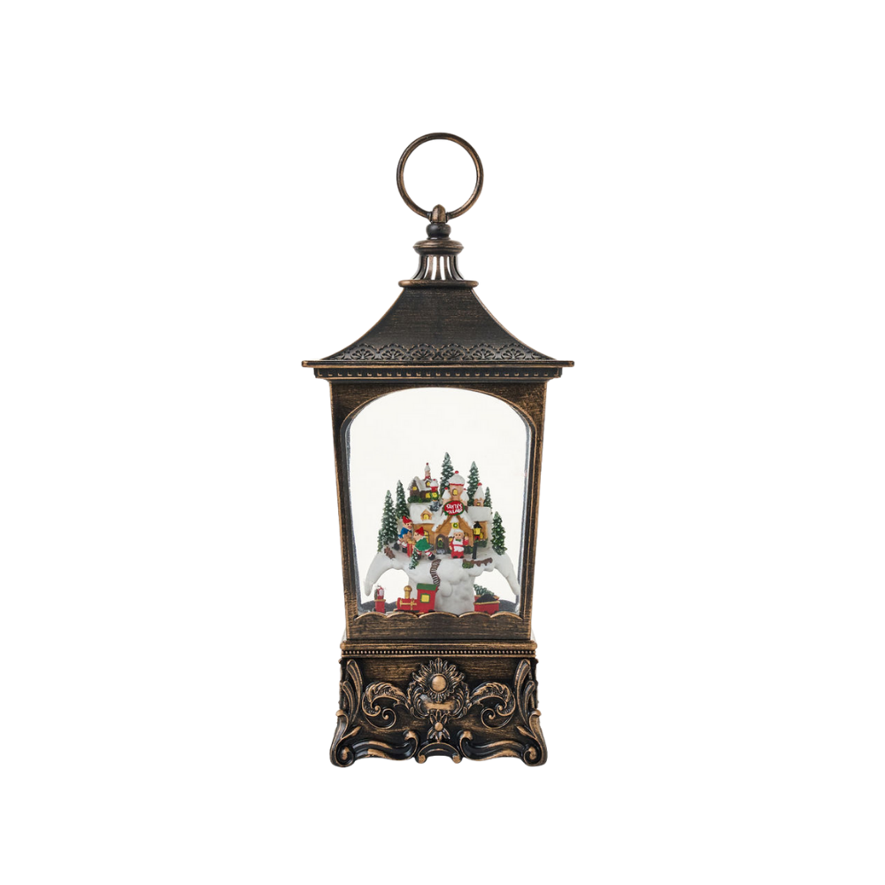 SG24166 - 8.5"H LED North Pole Water Globe Lantern Glitter Rotating
