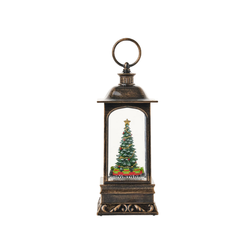 SG24167 - 9"H LED Train Water Globe Lantern Glitter Rotating
