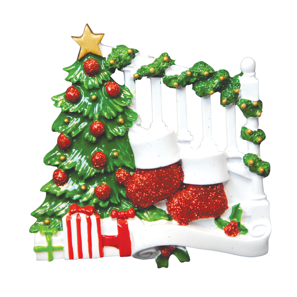 TT823-2 - Bannister with 2 Stockings Christmas Table Topper